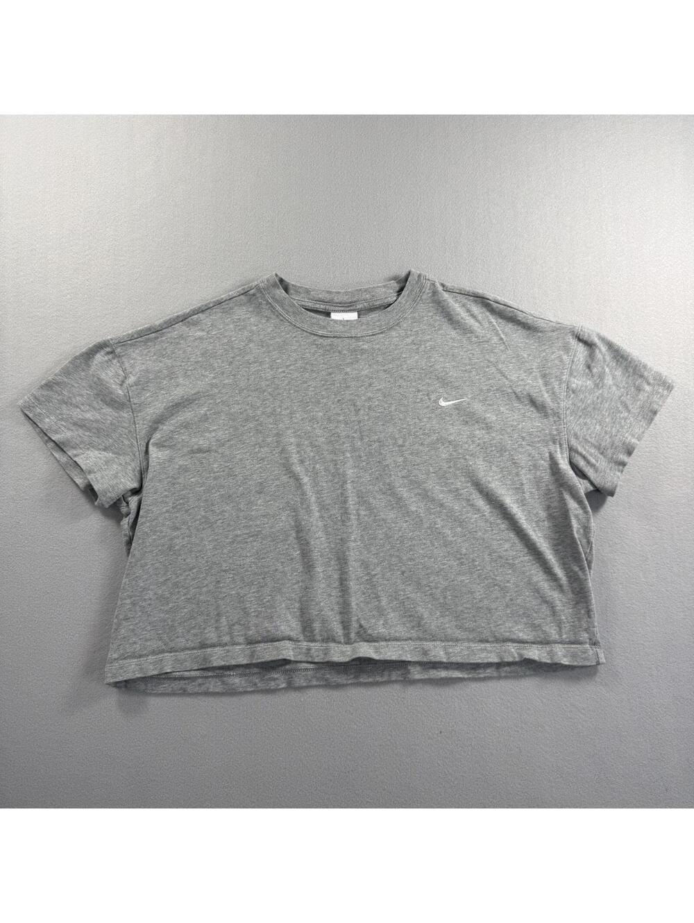 Nike Sportswear Essential Crop T-Shirt Womens XL Gray Heather Mini Swoosh Cotton